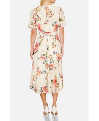 Women's Mesh Floral Print Midi Dress