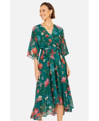 Women's Floral Dip Hem Kimono Wrap Dress
