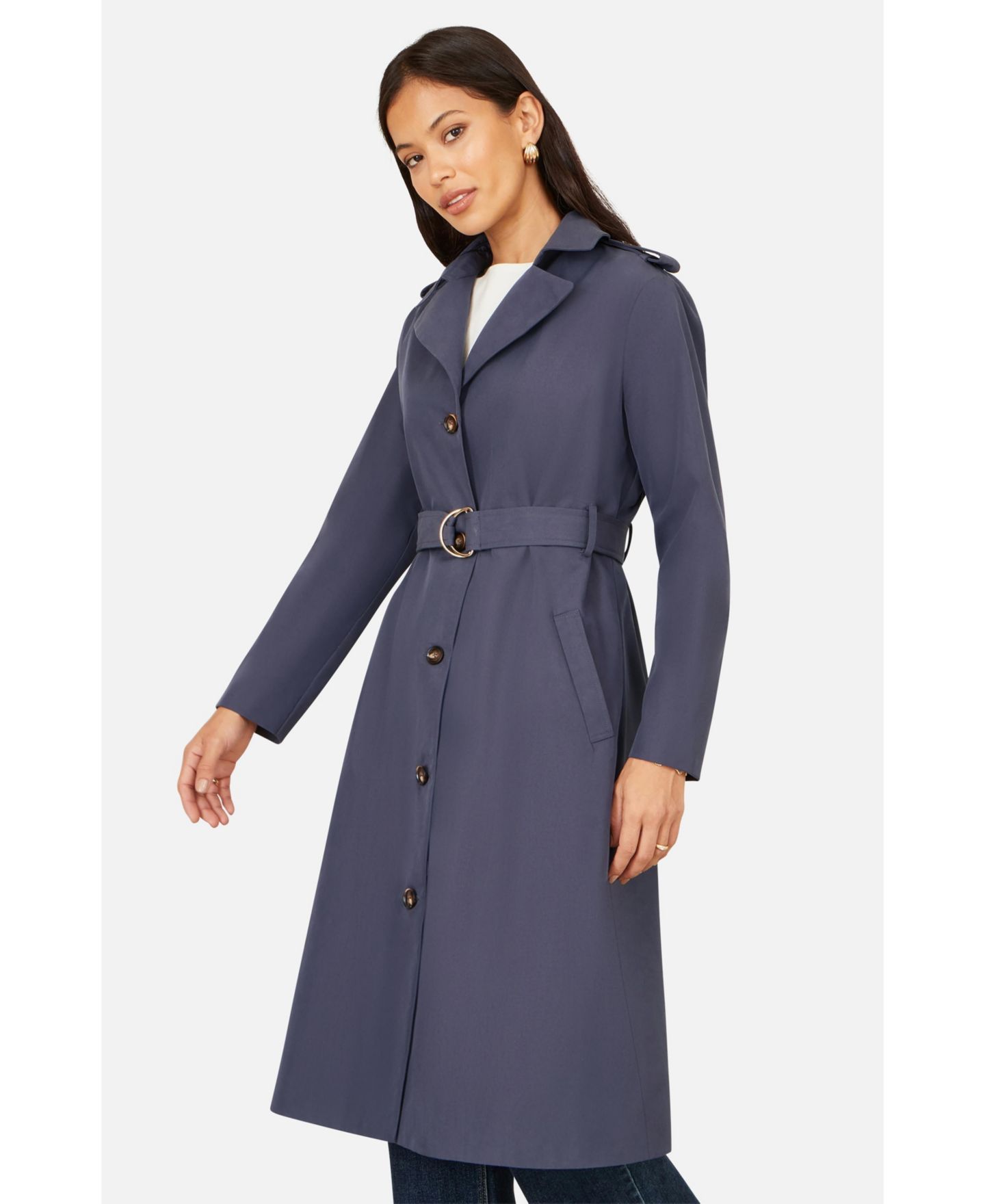 Женское пальто Yumi Belted Long Trench, цвет: Тёмно-синий — фото 5