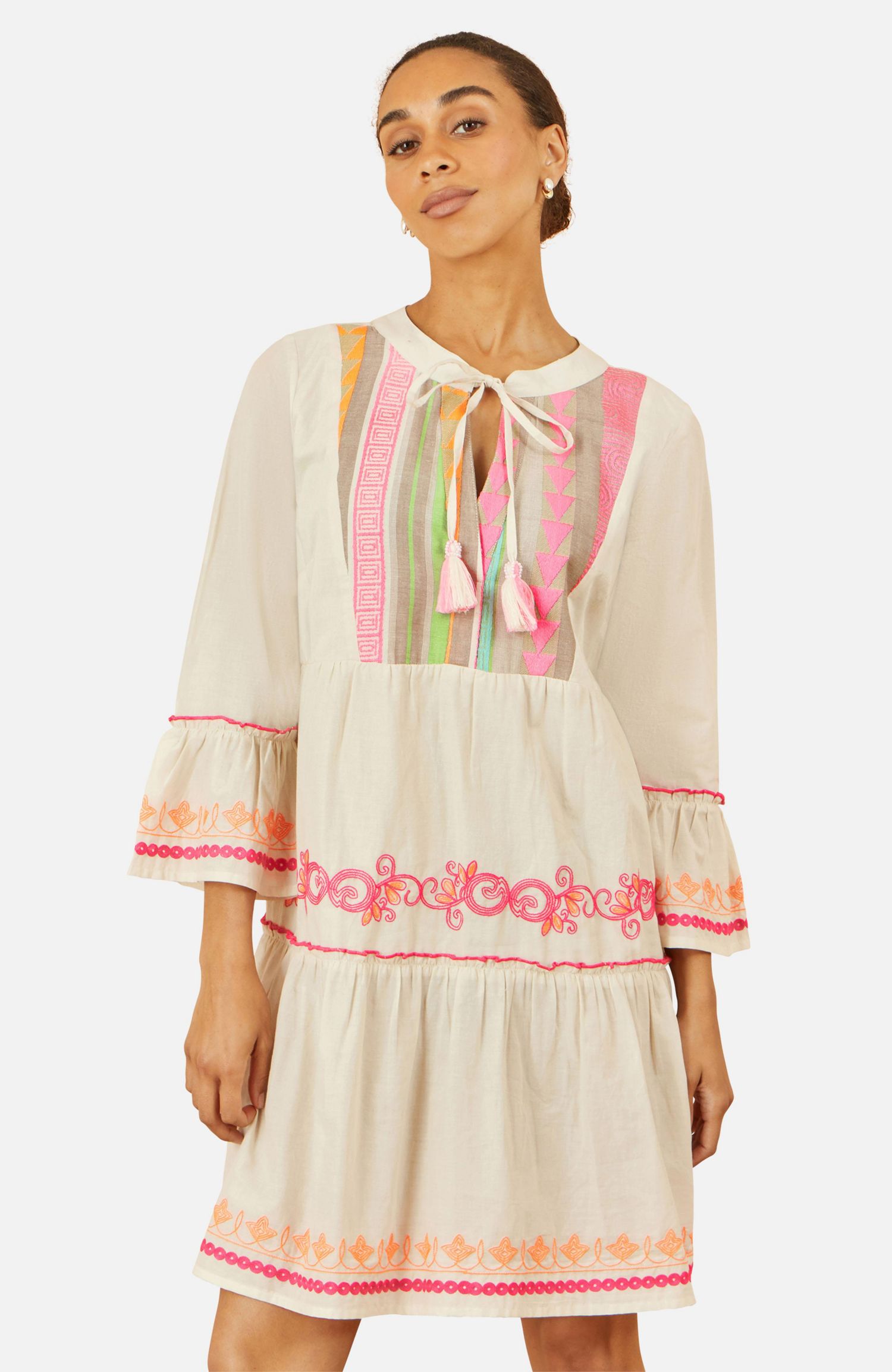 Women's Embroidered Cotton Tunic Dress