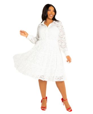 Women's Plus Size Lace Long Sleeve Tiered Shirt Dress