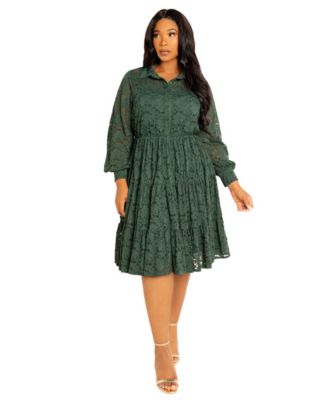 Women's Plus Size Lace Long Sleeve Tiered Shirt Dress