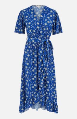 Women's Frilled-Hem Wrap Midi Dress