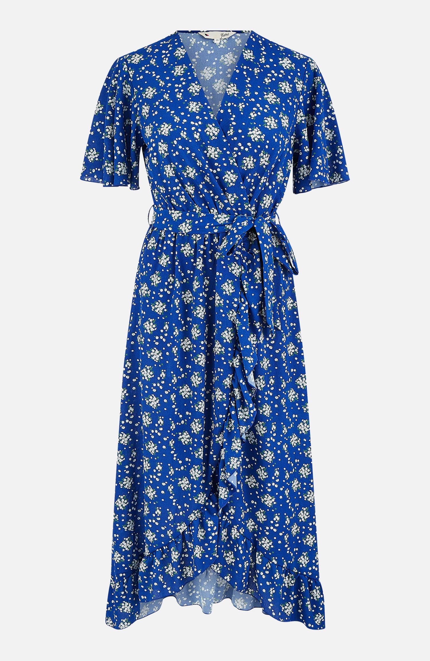 Women's Frilled-Hem Wrap Midi Dress