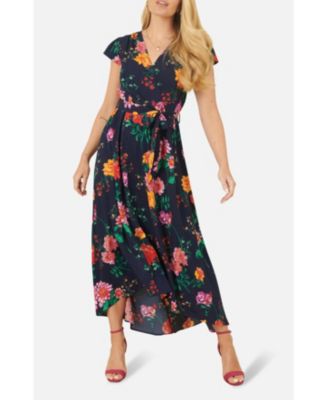 Women's Flower Print Wrap Midi Dress