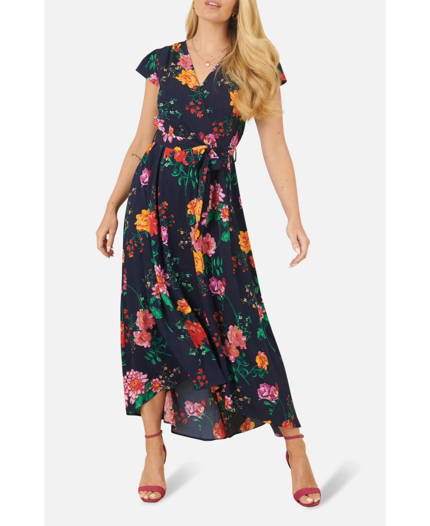 Женское платье Yumi Flower Print Wrap Midi, цвет: Тёмно-синий — фото 5