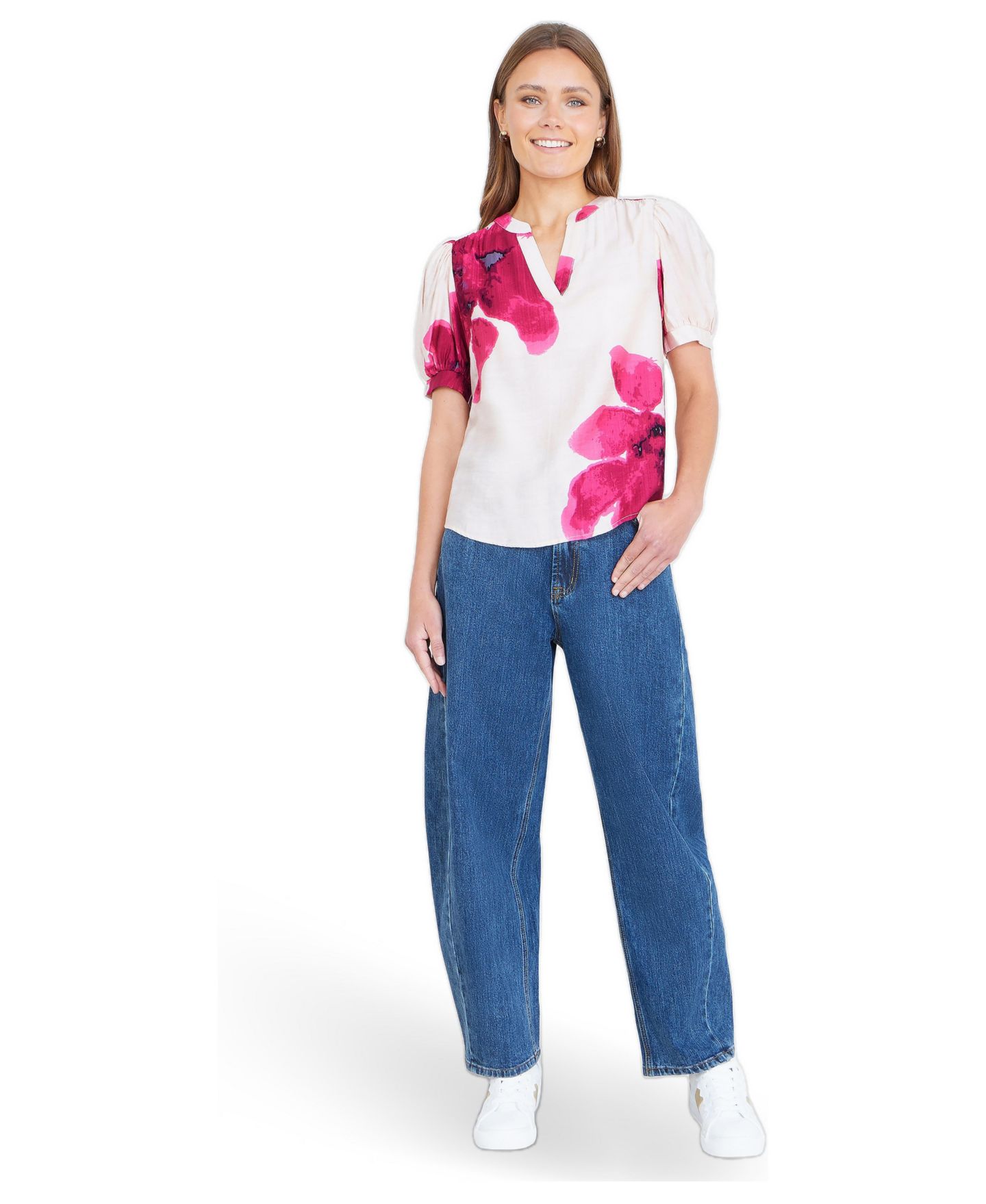 Женский топ Yumi Watercolour Viscose Floral, цвет: Розовый — фото 2