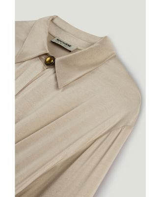 Women's Belted Draped Shirt-Collar Maxi Dress