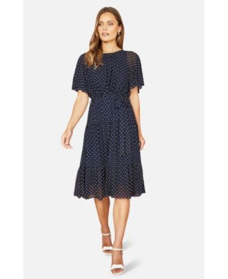 Women's Dot Print Mesh Stretch Midi Dress