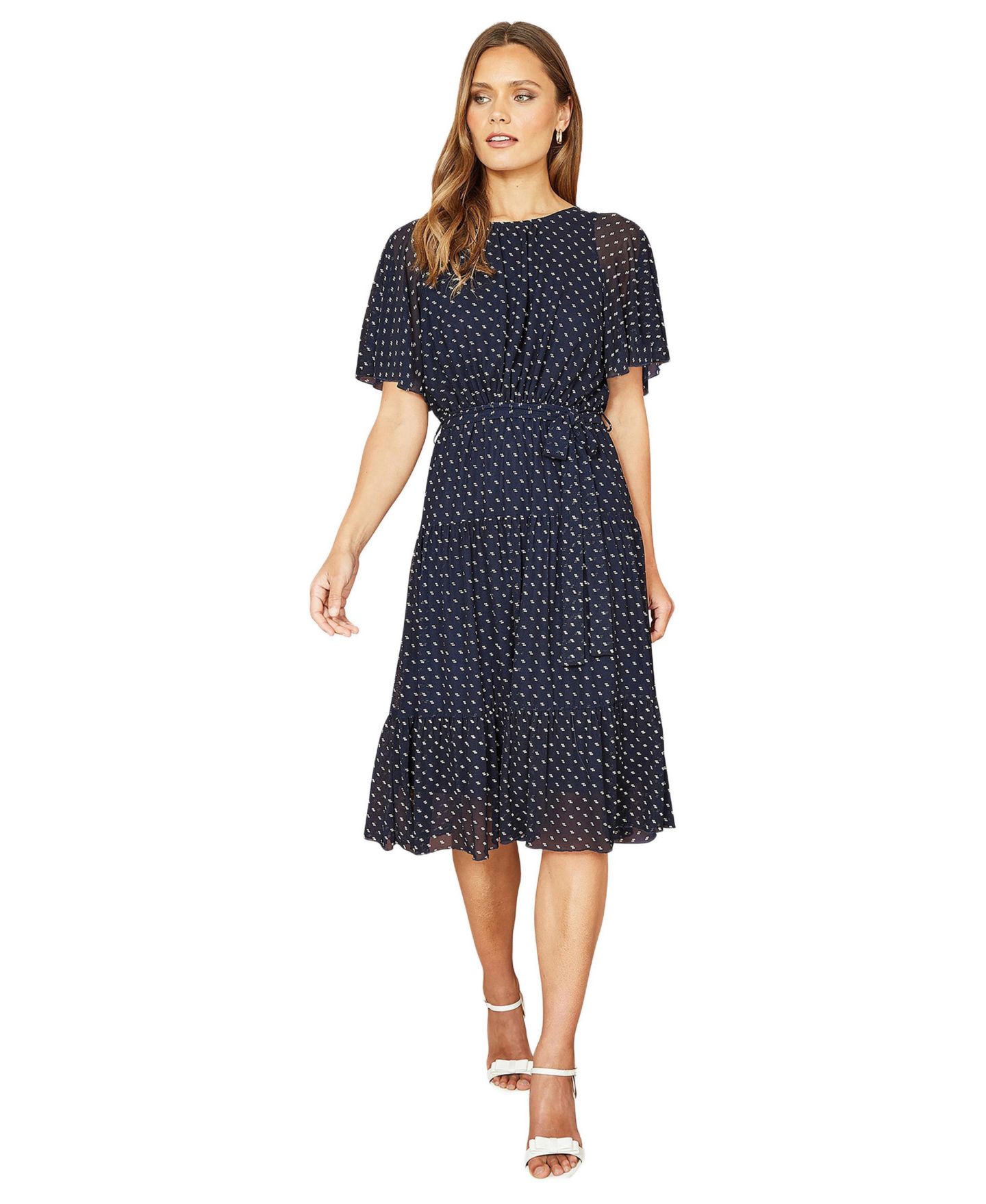 Женское платье Yumi Dot Print Mesh Stretch Midi, цвет: Тёмно-синий — фото 1
