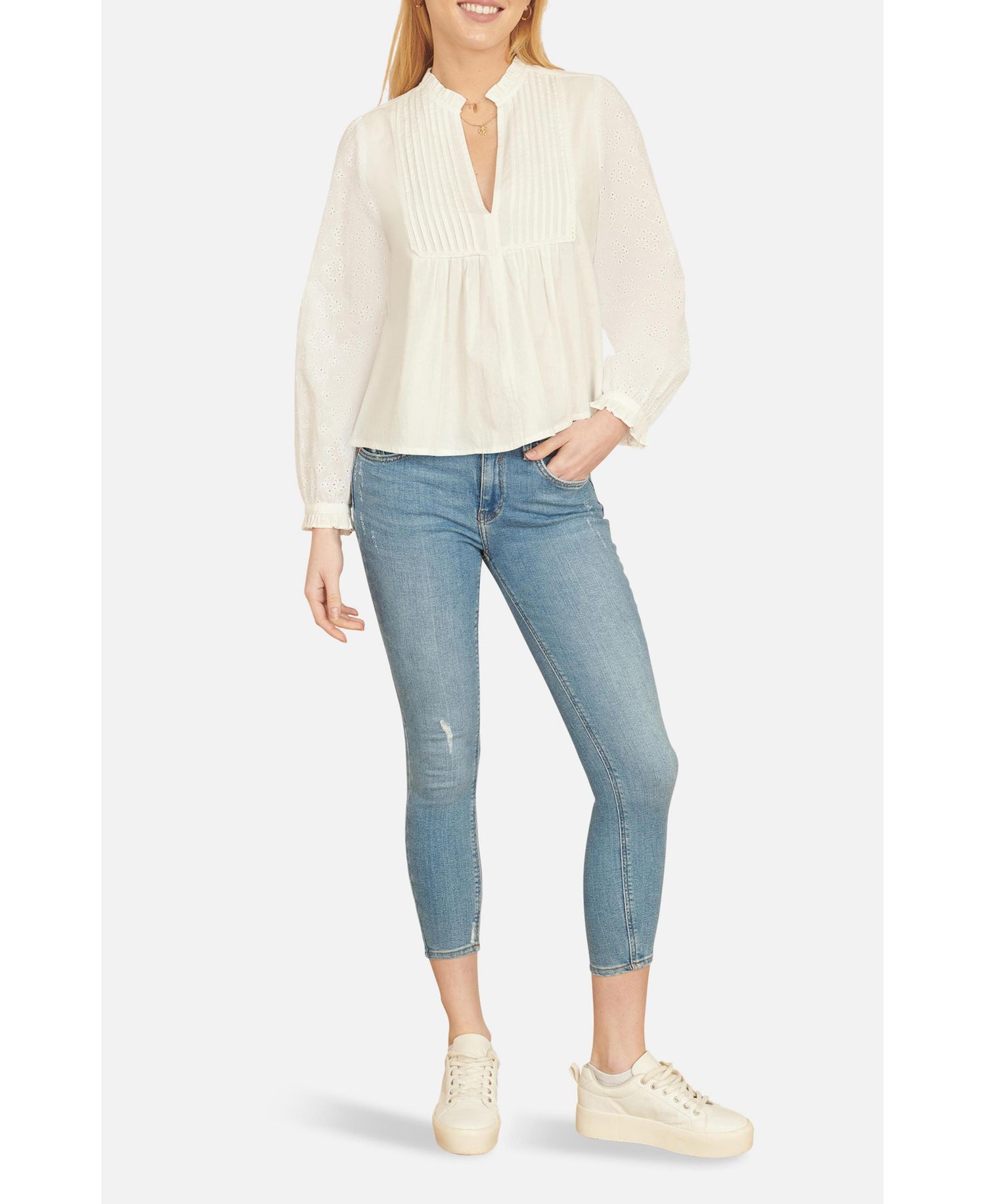Women's Pleated Cotton Bib Shirt
