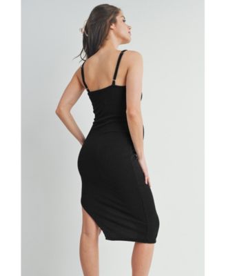 Maternity Bodycon Ribbed Sleeveless Scoop Neck Asymmetrical Dress