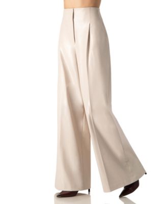 Women's Wide Leg Faux Leather Pants with Pockets