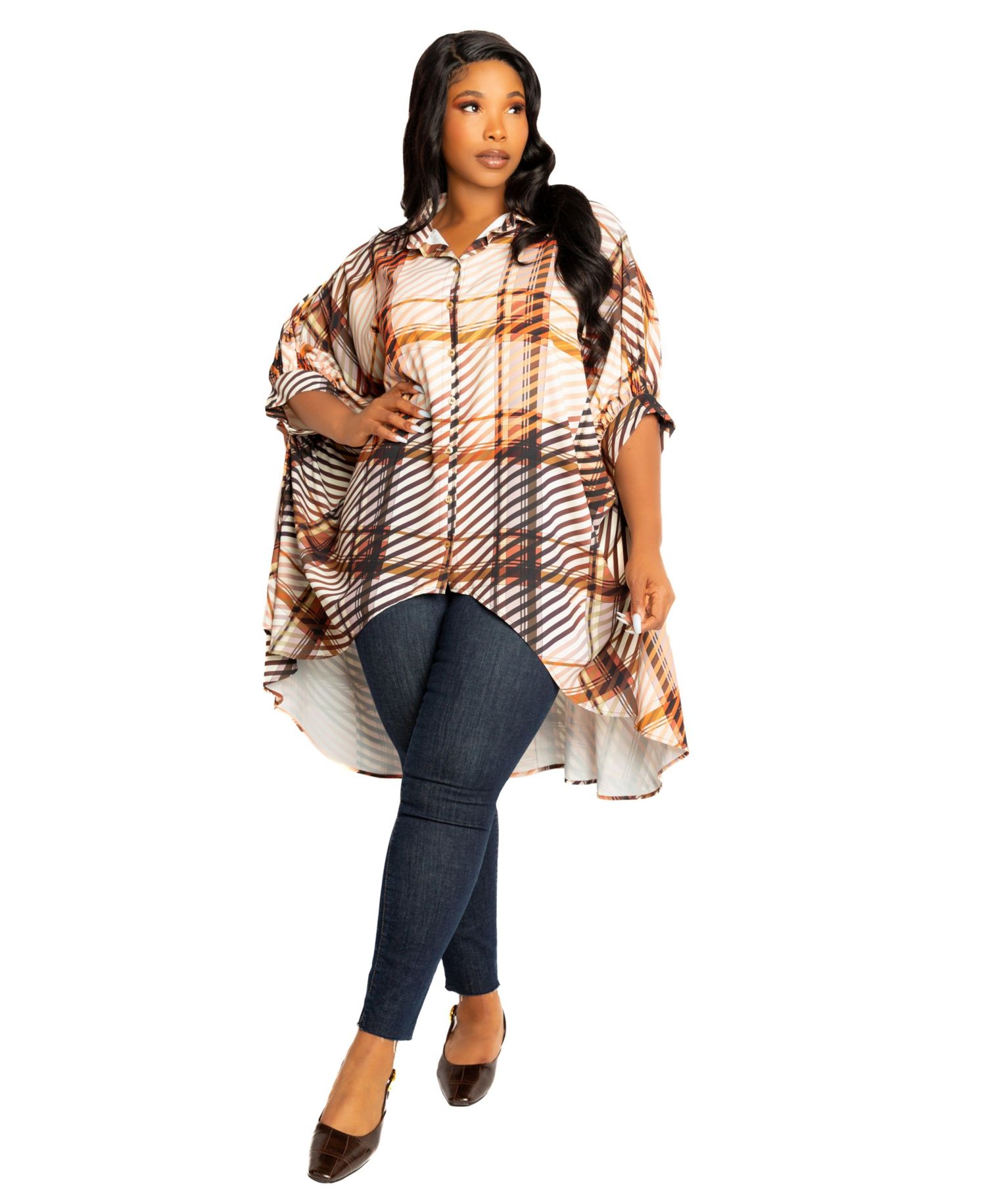 Plus Size Geometric Print Flowy Hi-lo Blouse