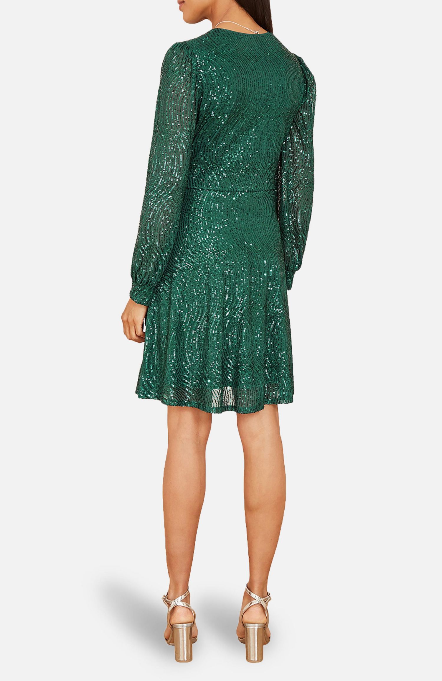Women's Sequin Long Sleeve Frill Wrap Dress