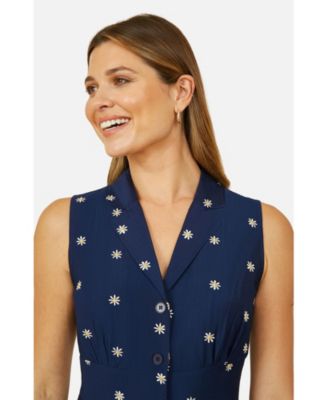 Women's Daisy Print Sleeveless Shirt Dress