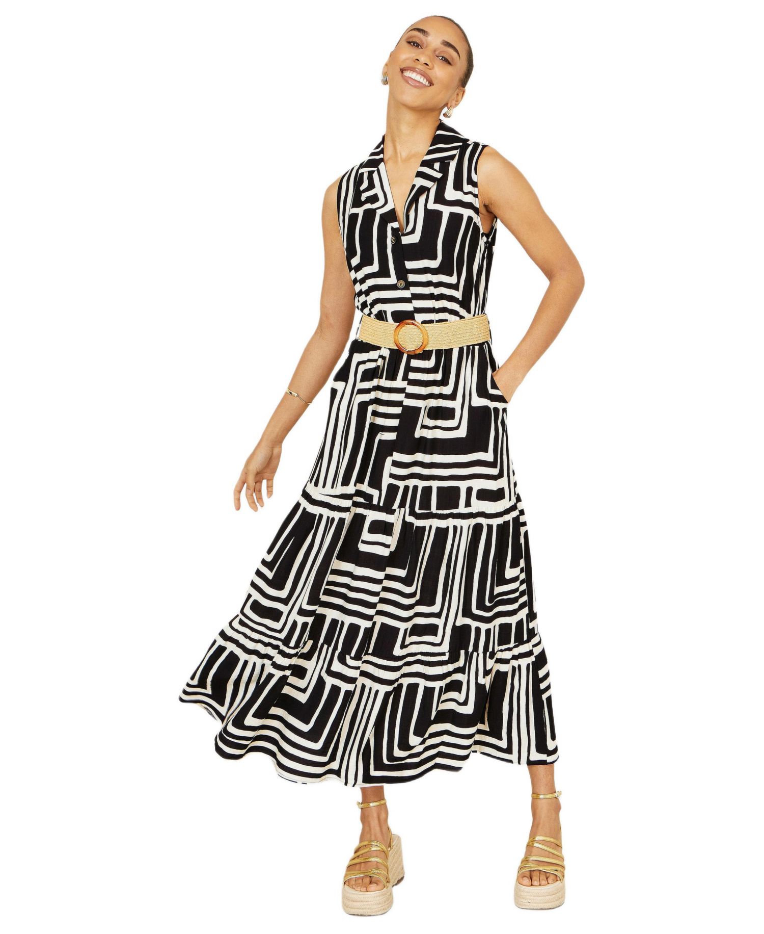 Women's Geo Print Midi Shirt Dress