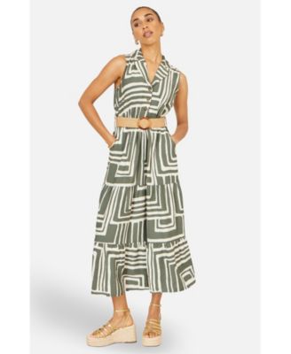 Women's Geo Print Midi Shirt Dress