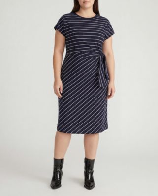 Plus Size Crescent Breton Stripe Knot Dress