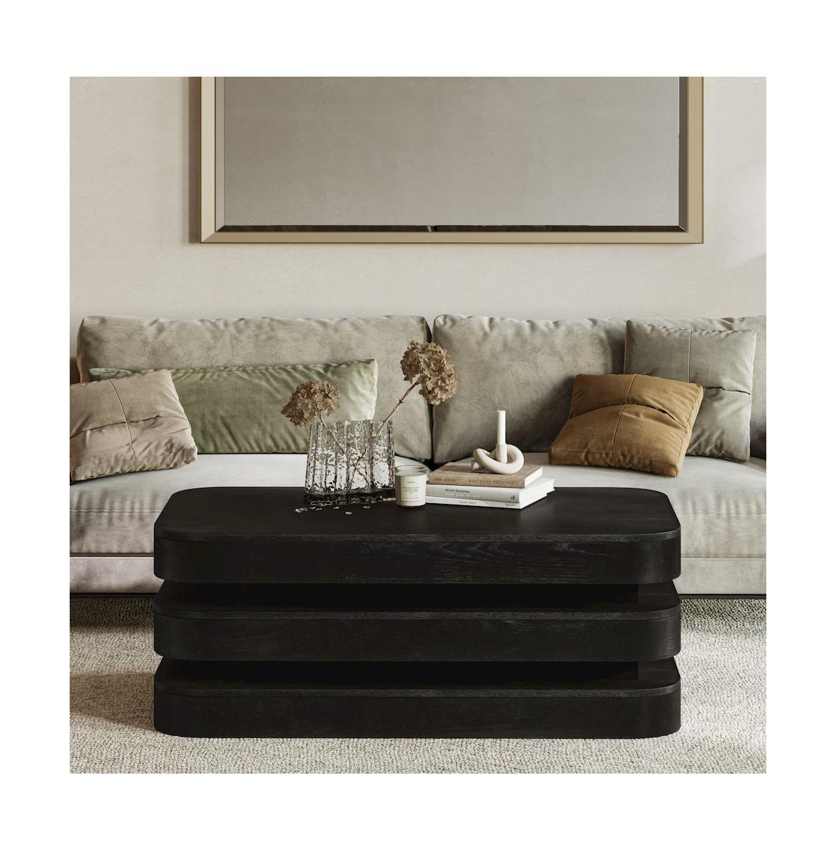 Jofran Mid-Century Modern Floating Sculpture Layered Coffee Table with Caster Wheels