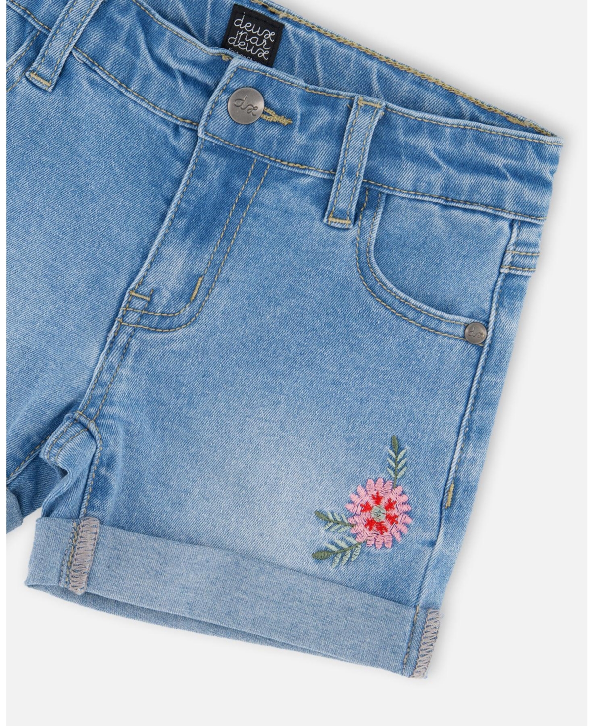 Deux par Toddler Girls Light Denim Shorts with Embroidery