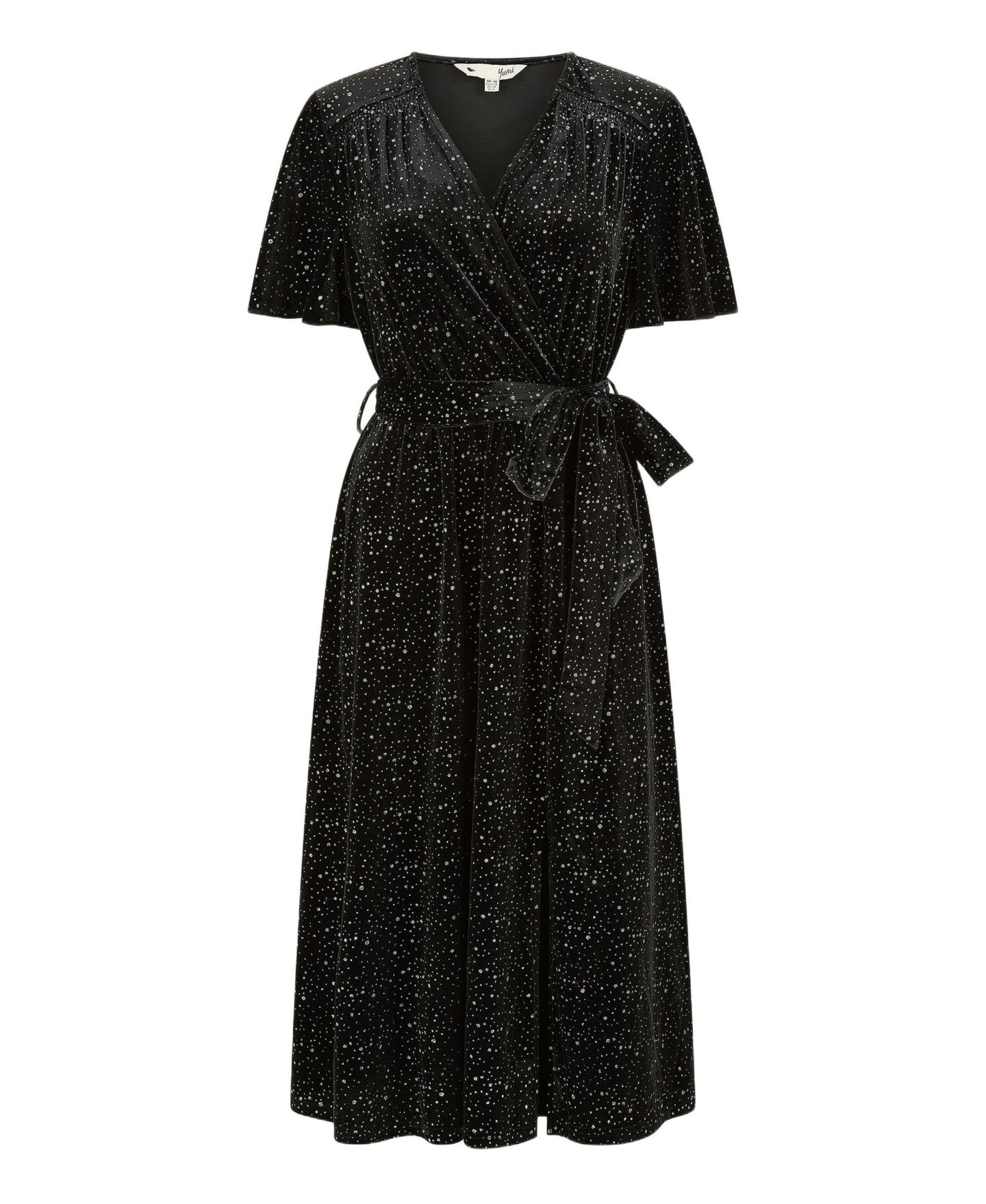 Женское платье Yumi Velvet Sparkle Wrap Midi, цвет: Чёрный — фото 2
