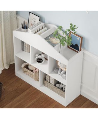 Toy Storage Organizer 5-Cubby Kids Bookshelf Bookcase Toddlers Playhouse Cabinet Shelf for Boys Girls Wooden Cubby Storage Toy Shelf