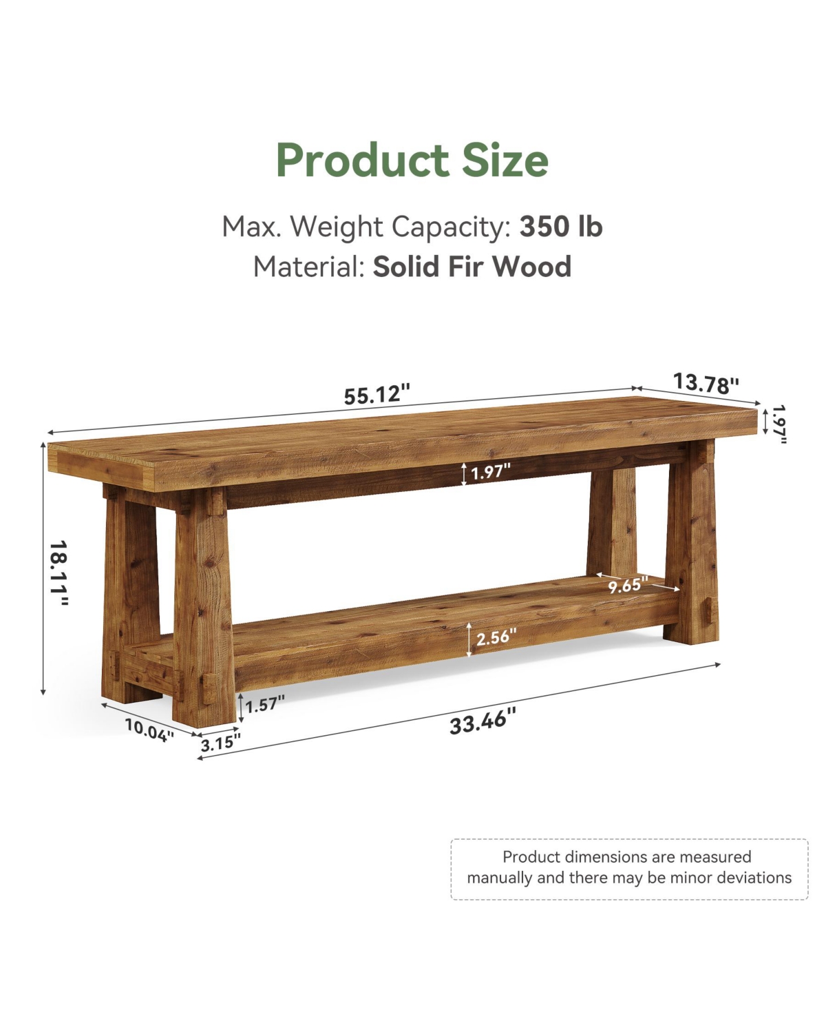 Tribesigns 55" Solid Wood Entryway Bench with Shoe Storage, Rustic Charred Wood Grain Foyer Bench with Open Shelf