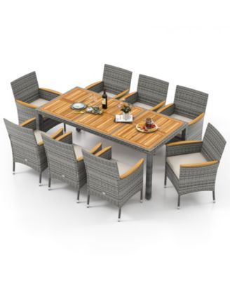 9 Pieces Patio PE Wicker Dining Set Outdoor Acacia Wood Table and Chairs
