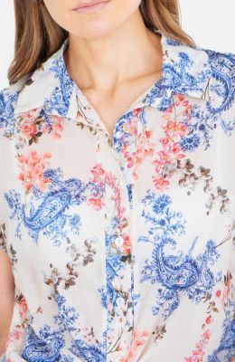 Women's Cotton Paisley Print Tie Knot Shirt