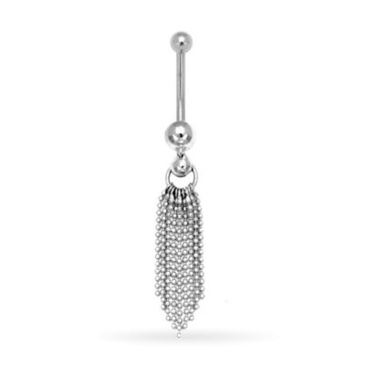 Solid 14K Gold Bead Tassel Belly Ring Body Jewelry