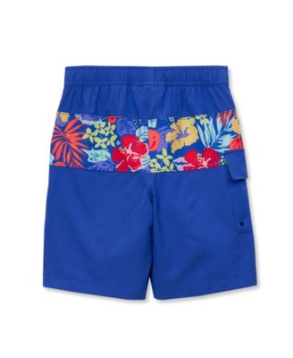 Boys Chlorine Resistant Stretch Print Blocked Hydroliner Board Swim Trunks