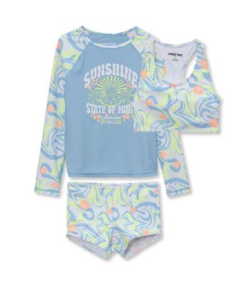 Girls Chlorine Resistant Long Sleeve Rash Guard Boyshort 3 Piece Swimsuit Set
