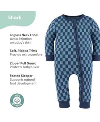 Baby Boys Checker & Happy Shark Cotton Footless Pajamas for Boys, 2 Pack