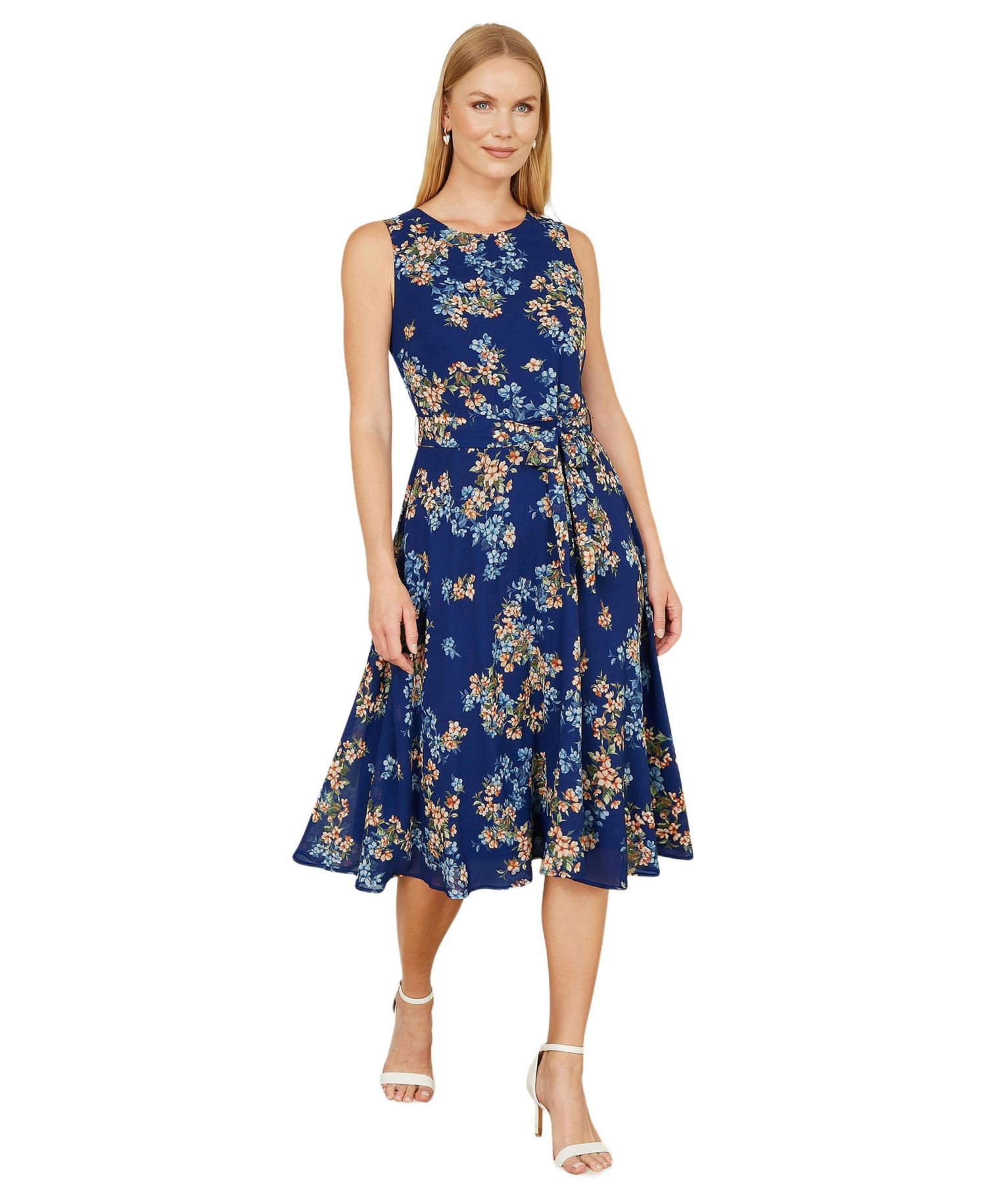 Women's Floral Skater Sleeveless Midi Dress