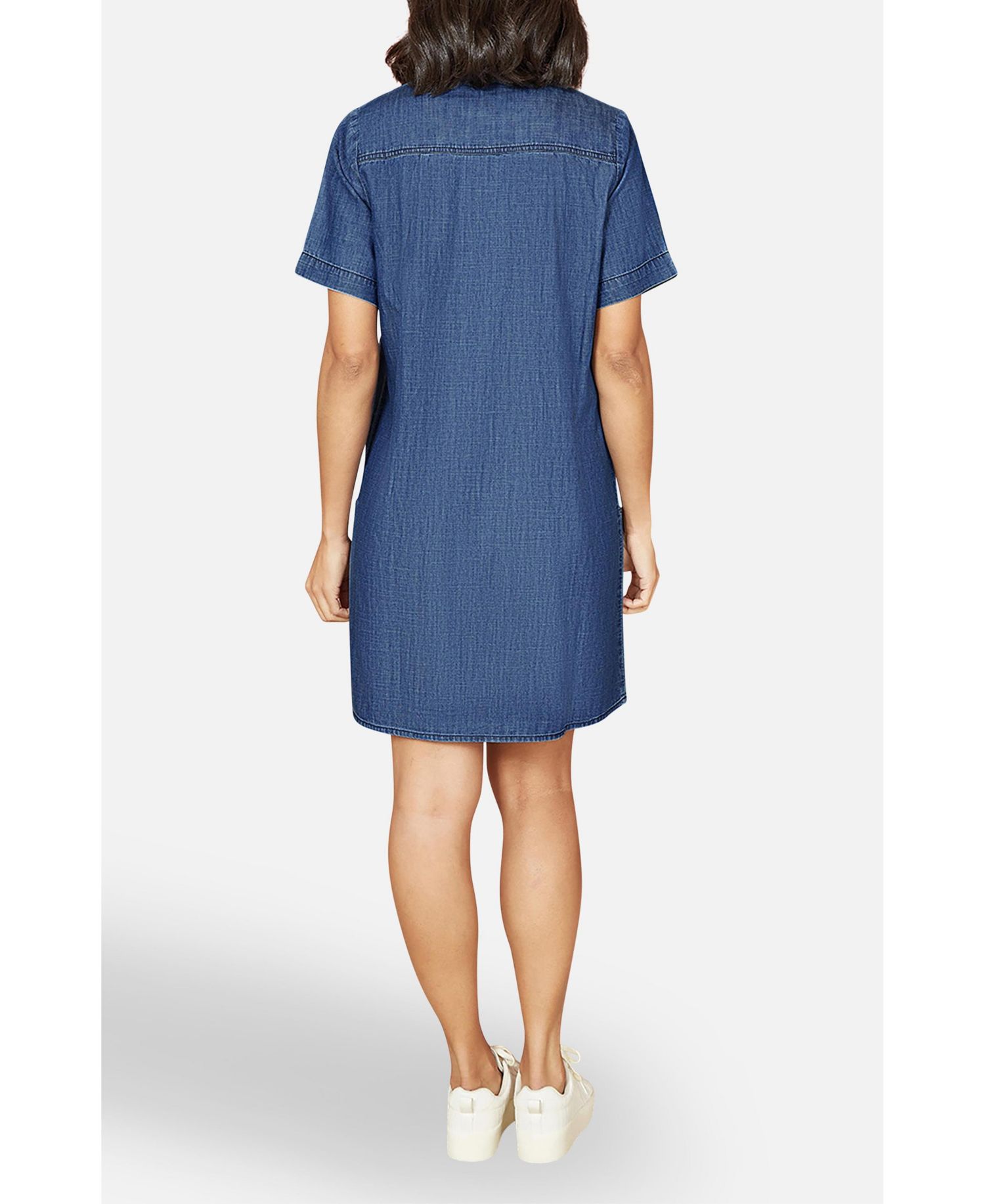 Women's Cotton Chambray Zip Neckline Dress