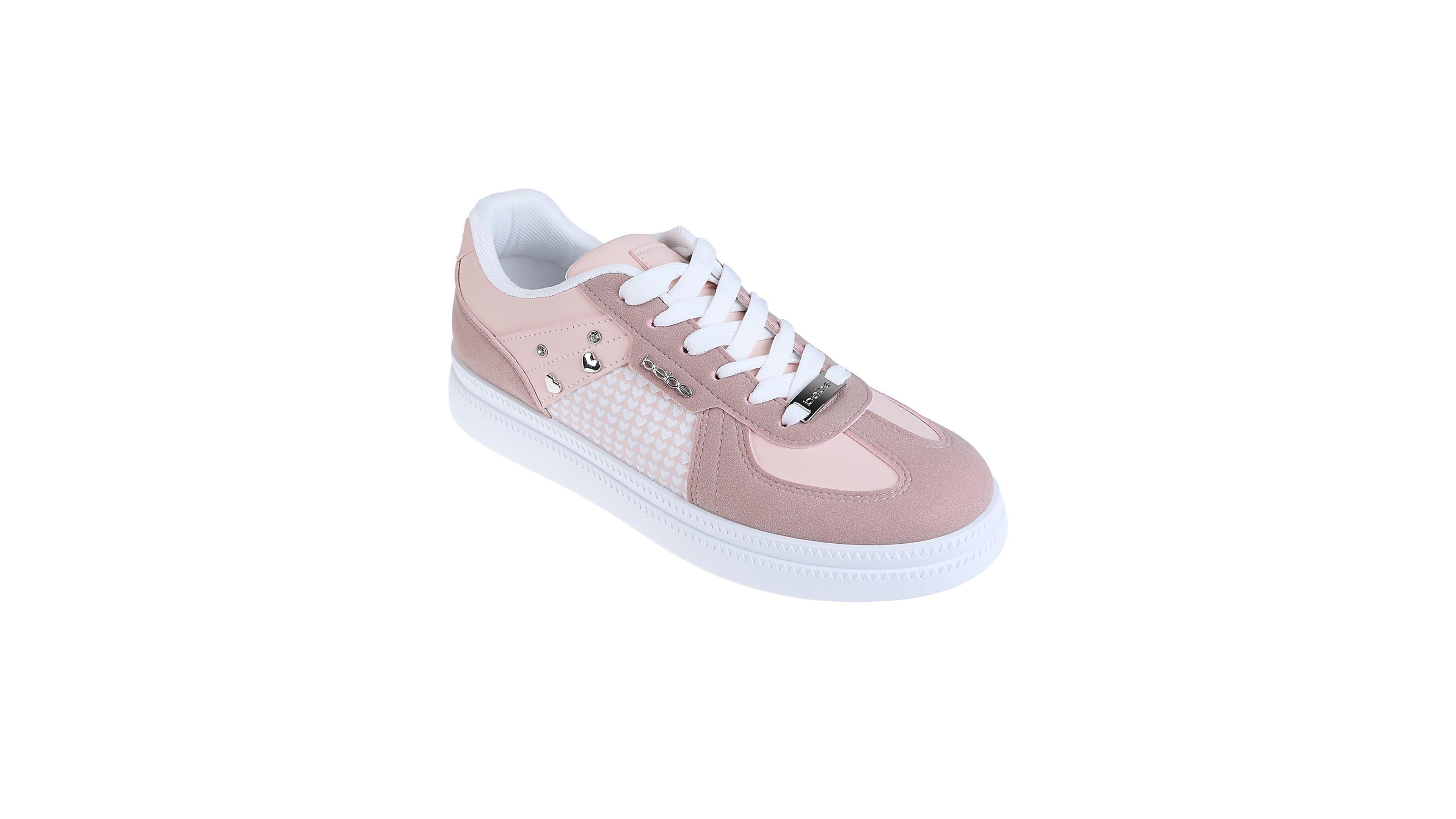 bebe Women's Sneaker with Hardware, Novelty Charms, Heart Print