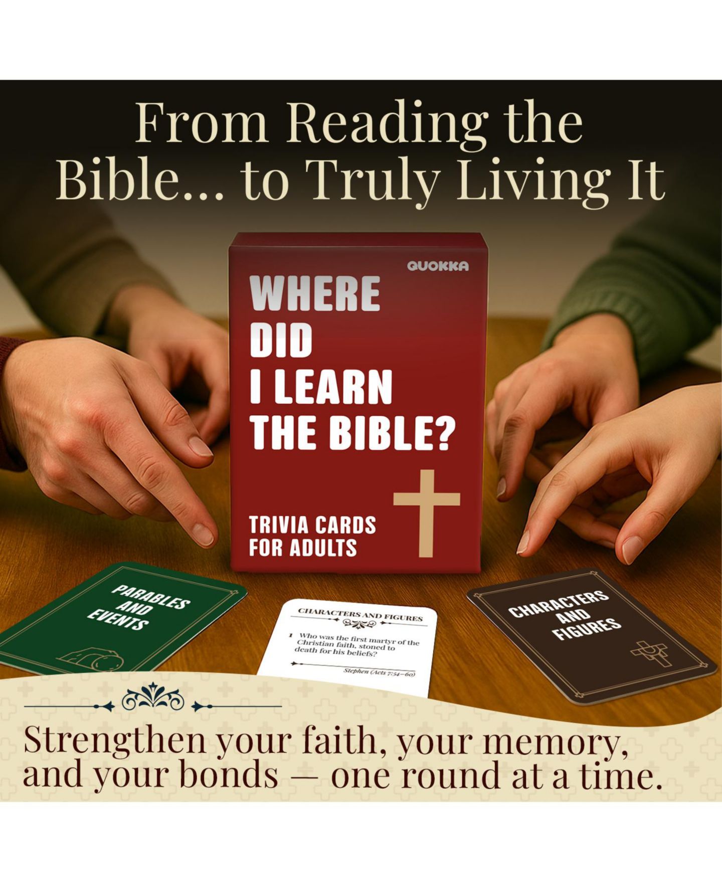 Детская карточная игра Quokka Rethink! Bible Trivia Family Card Game, 500 Cards, 14 Years & Up, цвет: 500christian — фото 6