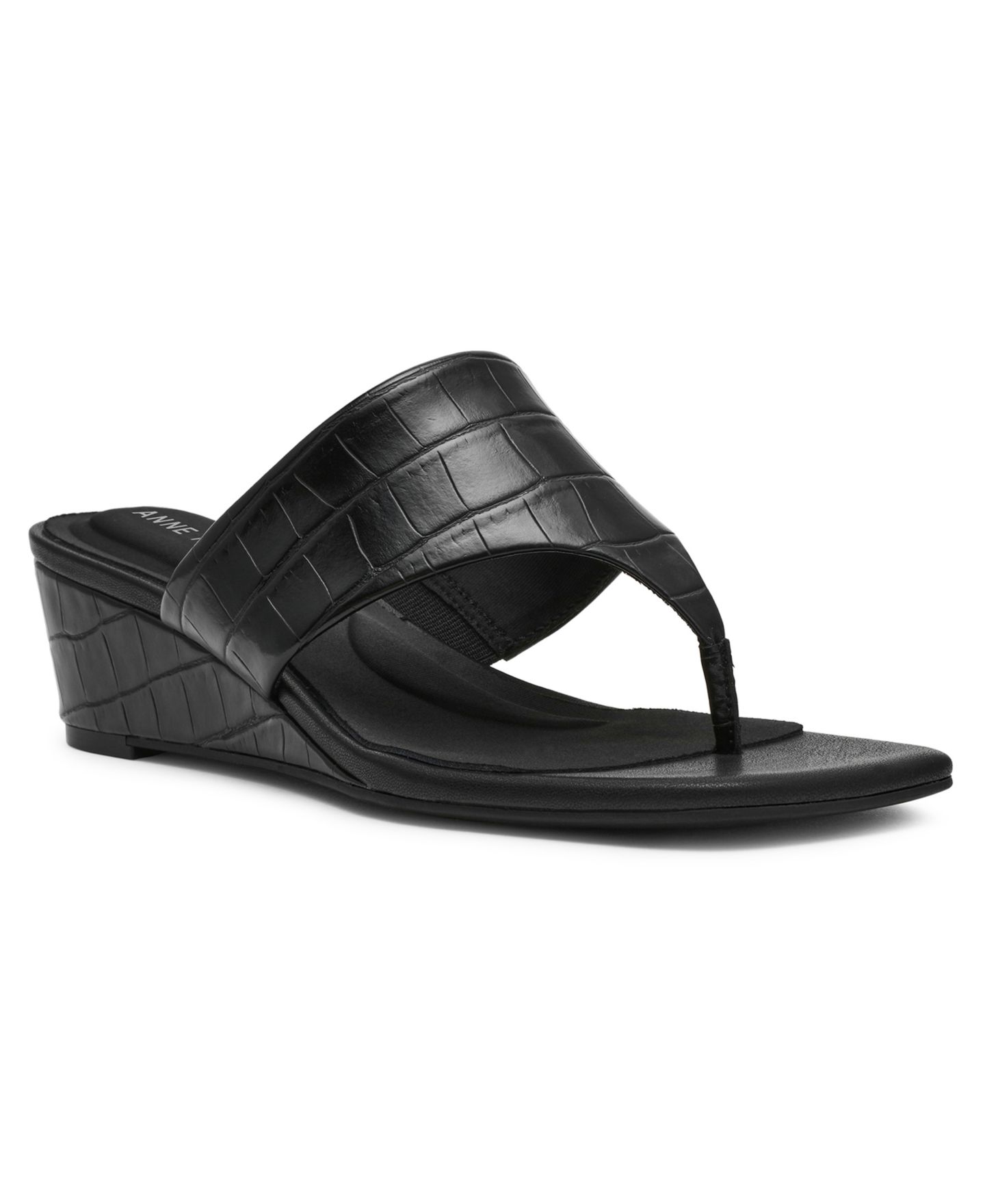 Женские сандалии Anne Klein Willing Thong Wedge, цвет: Чёрный — фото 1