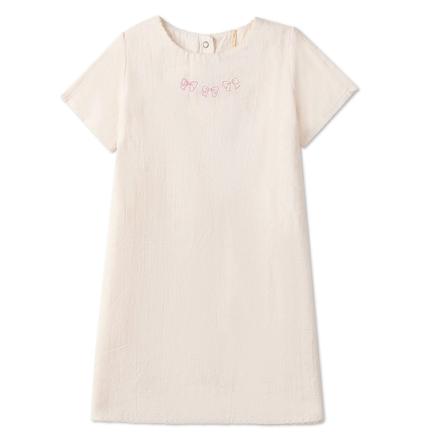 Платье MeMoi "The Most Perfect Bows" Embroidered Cotton Short-Sleeve Dress для девочек-малышей, цвет: Морская соль — фото 1
