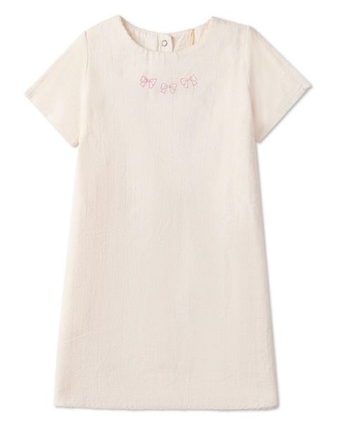 Платье MeMoi "The Most Perfect Bows" Embroidered Cotton Short-Sleeve Dress для девочек-малышей, цвет: Морская соль