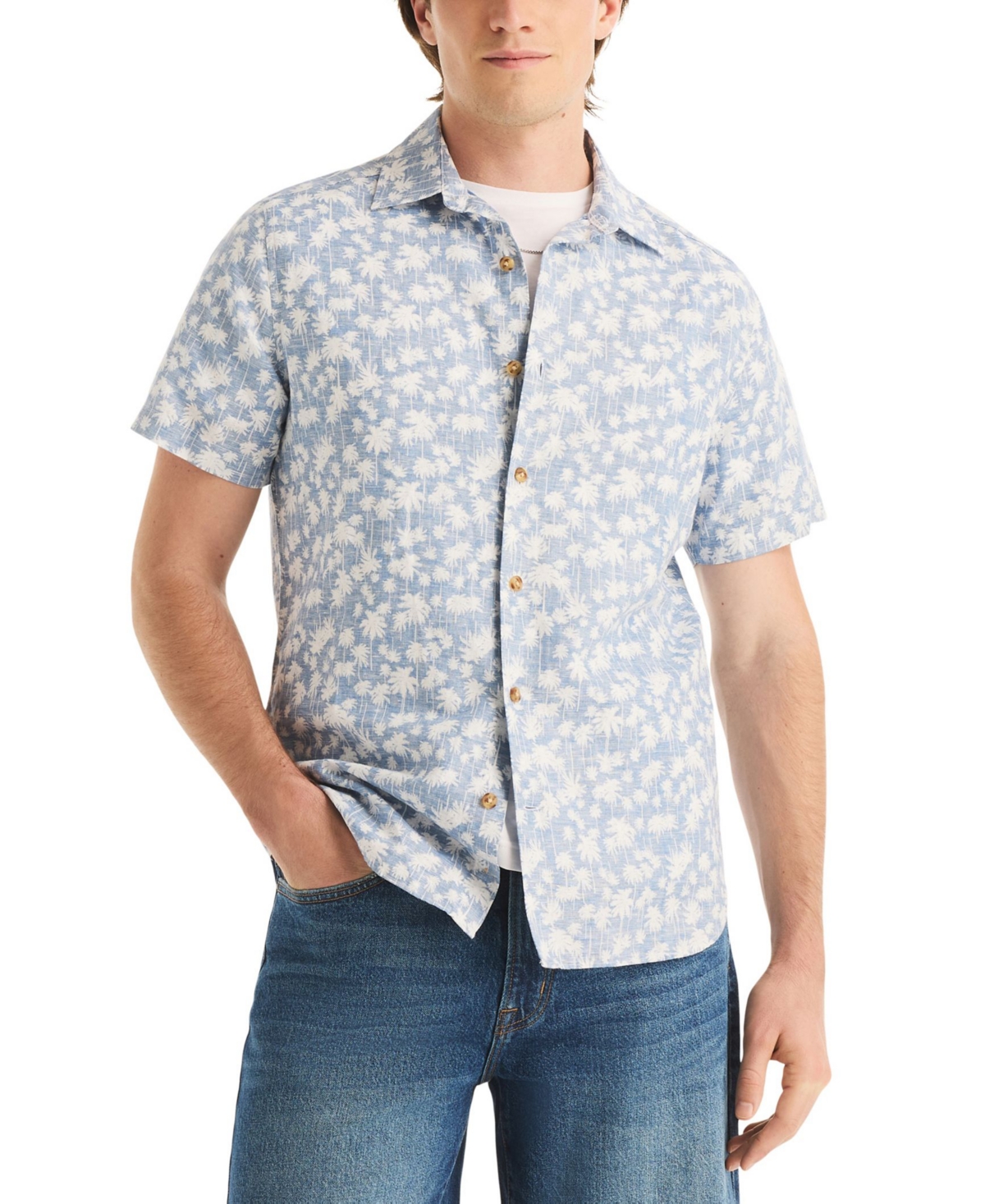 Nautica Men's Reverse Palm Tree Printed Short-Sleeve Shirt