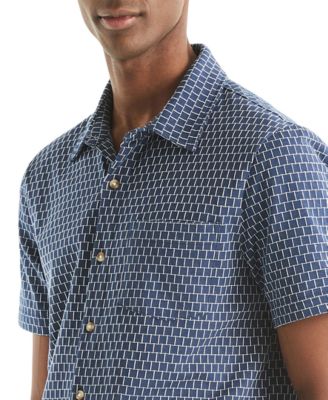 Men's Classic-Fit Brick Pattern Button-Front Short-Sleeve Shirt