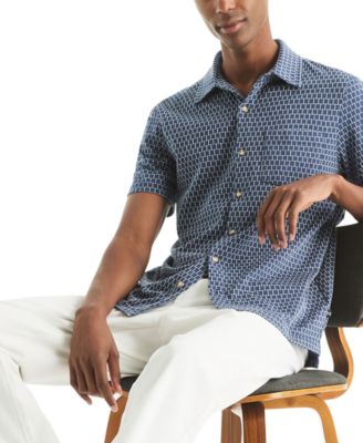 Men's Classic-Fit Brick Pattern Button-Front Short-Sleeve Shirt