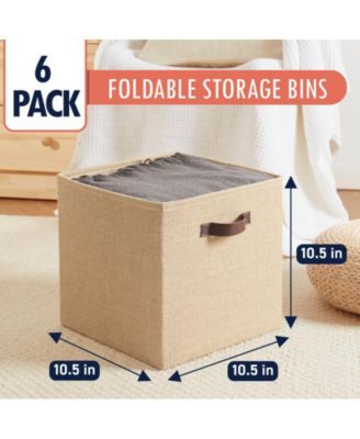 6 Pack Jute Storage Cube Bin Shelf Basket with Handles