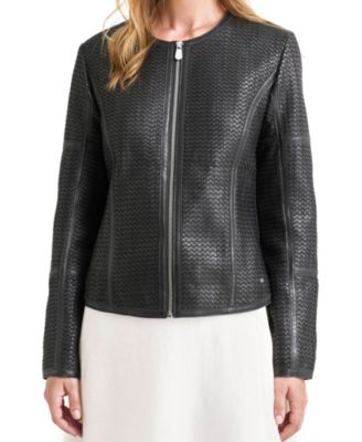 Women's Woven Leather Jacket