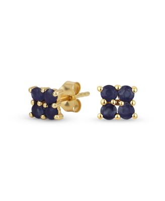 Geometric Square 14K Cabochon Sapphire Stud Earrings