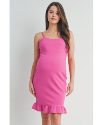 Maternity Bodycon Spaghetti Strap Scoop Neck Dress with Ruffle Hem