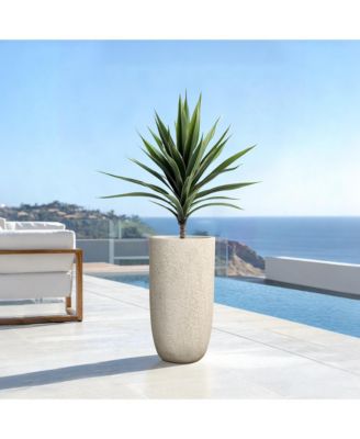 22.72" Tall Round Tapered Planter, Travertine Stone Finish, Indoor/Outdoor Garden Pot