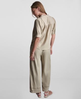 Petite Short Puff-Sleeve Button-Front Shirt